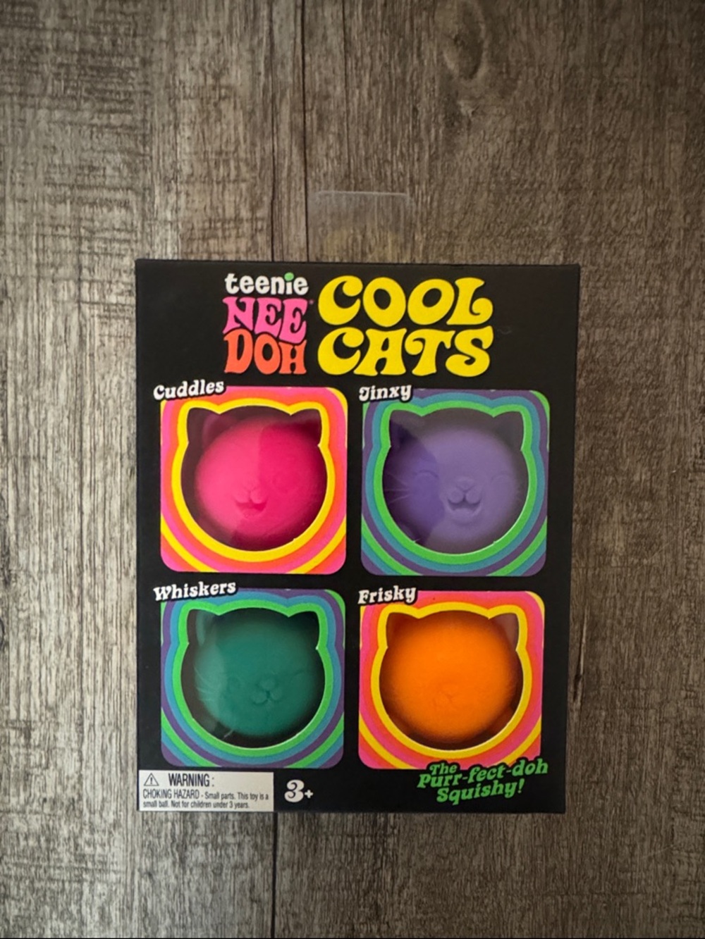 Needoh Cool Cats 4-Pack Kids Squishy Toys - Pink, Purple, Teal, Orange
